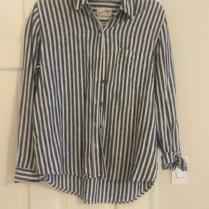 Universal Thread Navy and White Striped Relaxed Button-Up